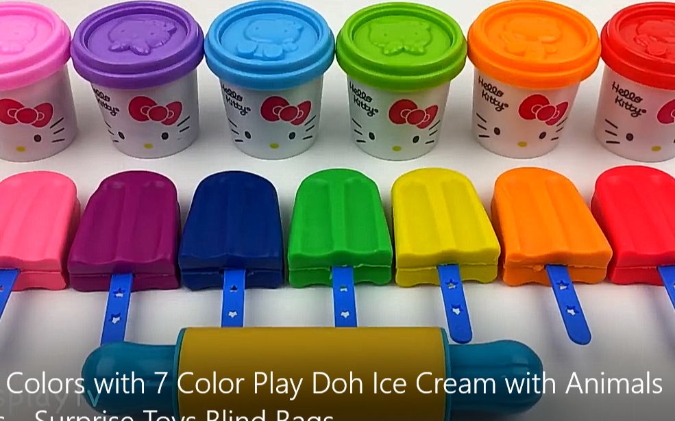 [图]learn Colors with 7 Color Play Doh Ice Cream with Animals Molds _ Surprise Toys