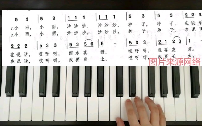 成人零基础学钢琴,儿歌弹奏(系列),小雨沙沙,双手配合