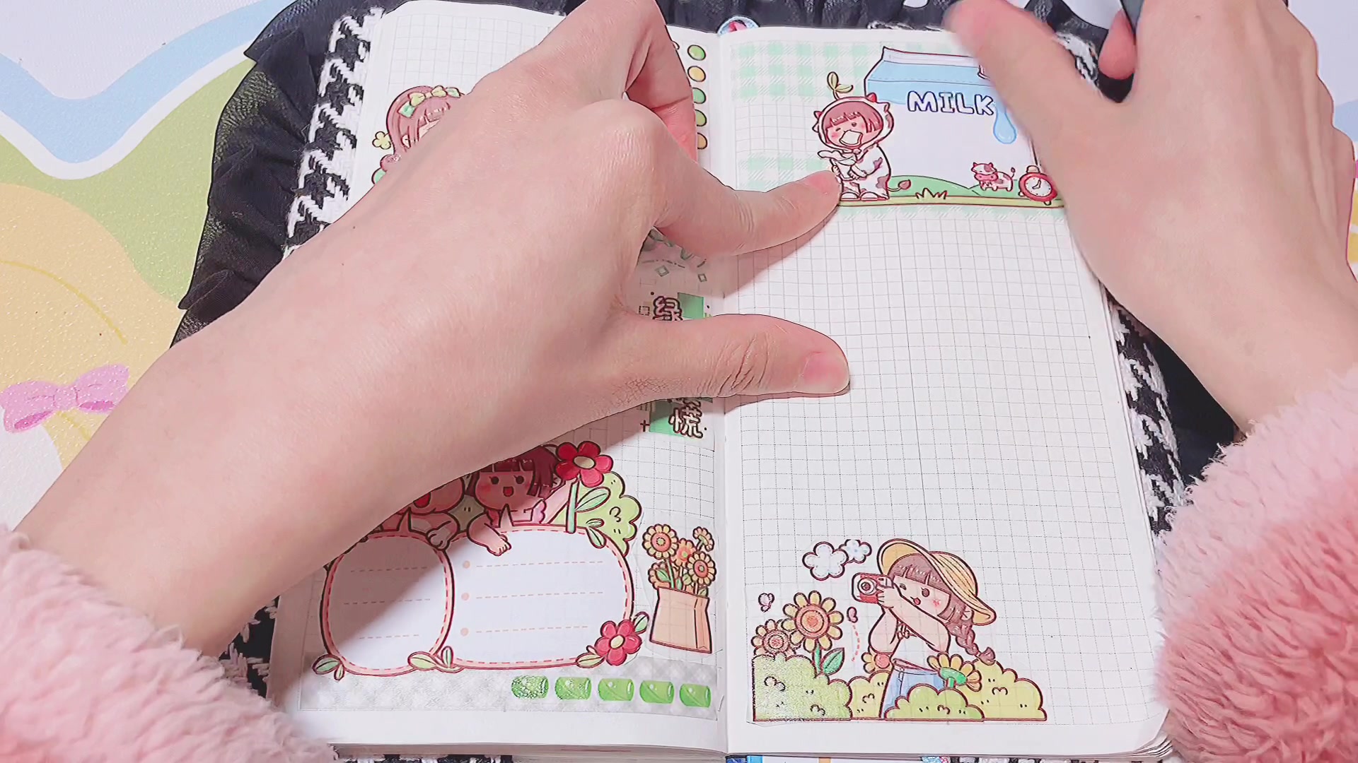 解压白噪音黄绿系列小麻薯手帐排版