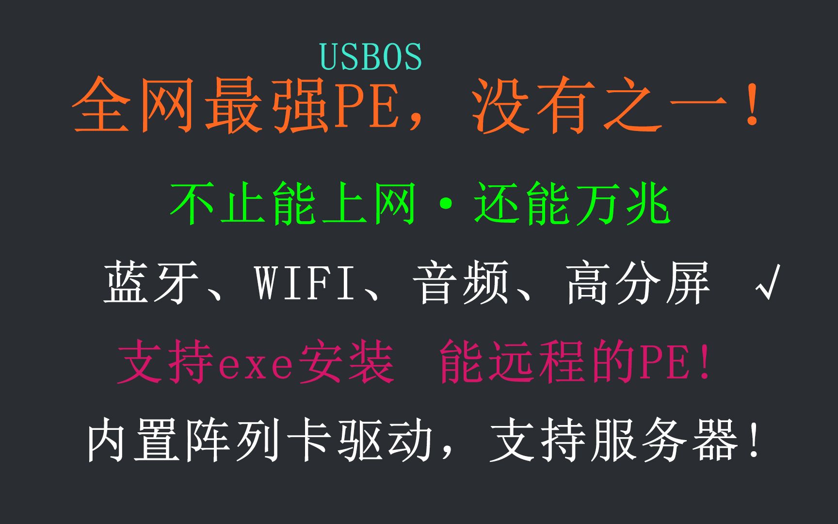 USBOS:在座PE都是垃圾!能上网、可装exe,可远程,带一切驱动!支持服务器阵列卡哔哩哔哩bilibili