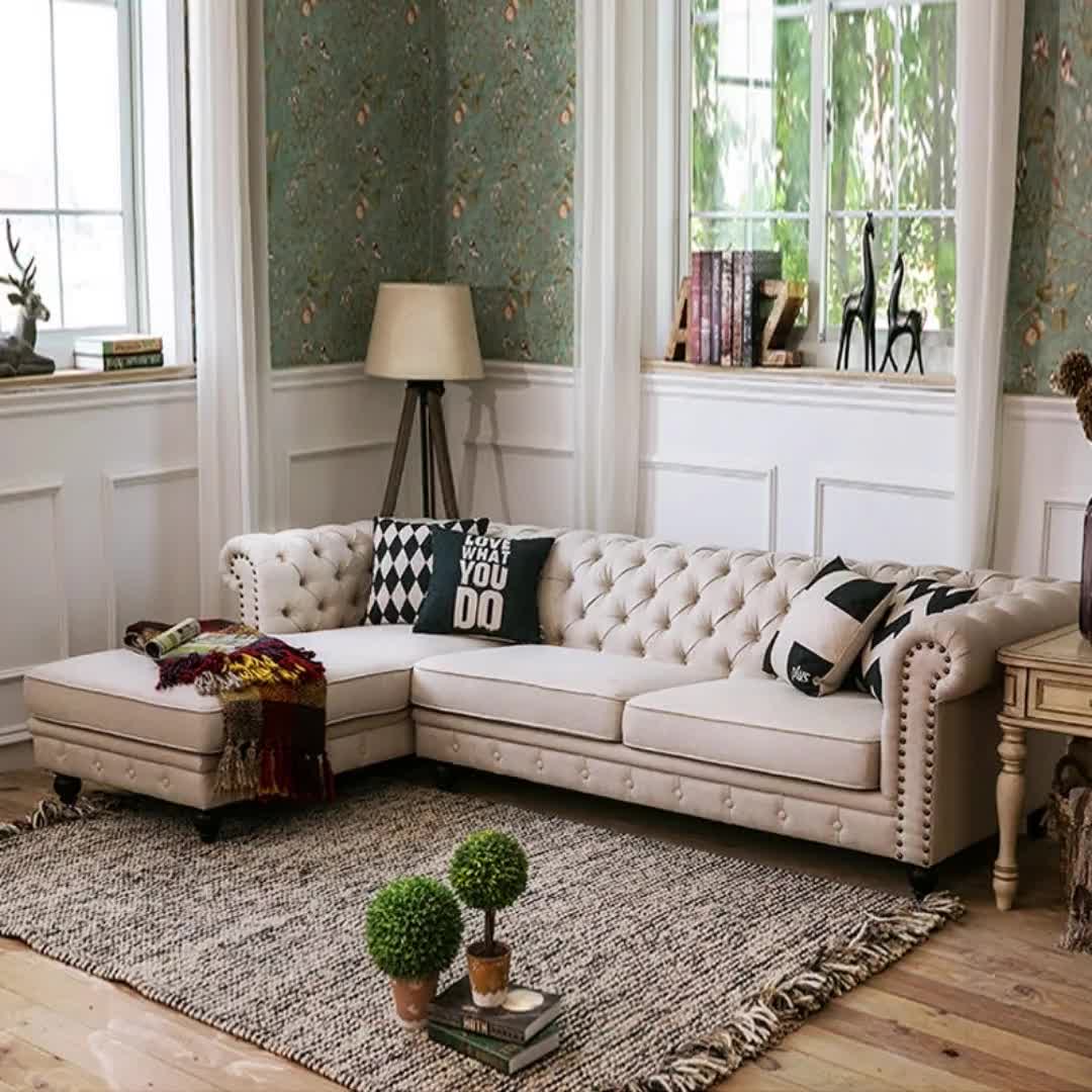 【20元券】美式轻奢简约贵妃位科技布三人位复古转角客厅组合小户型