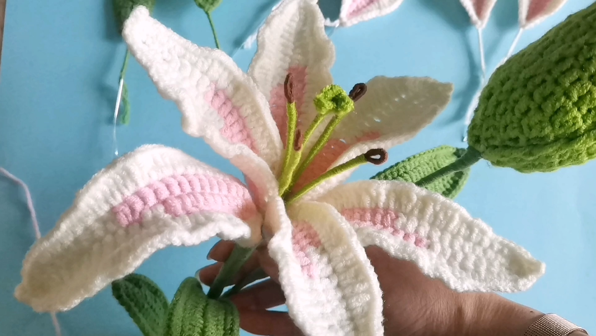 手工毛線花束編織教程之百合花花瓣鉤針編織方法手工鉤針仿真花卉