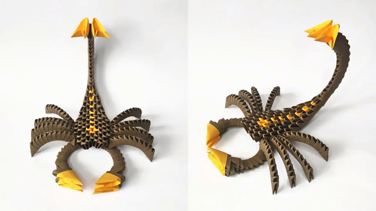 【origami library】蝎子三角插折纸制作教程