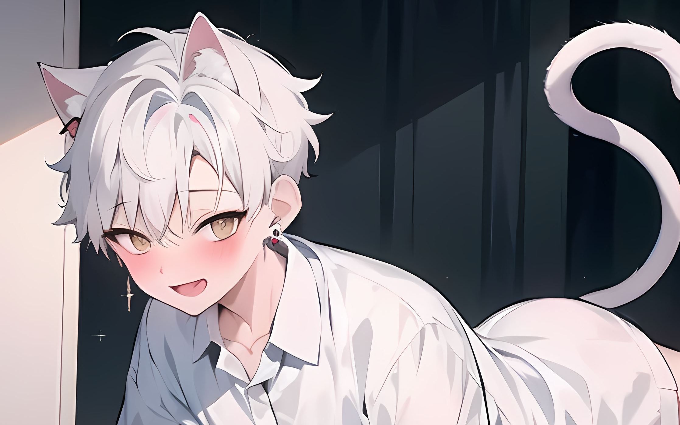 大叔温柔的握住果树上的两颗荔枝