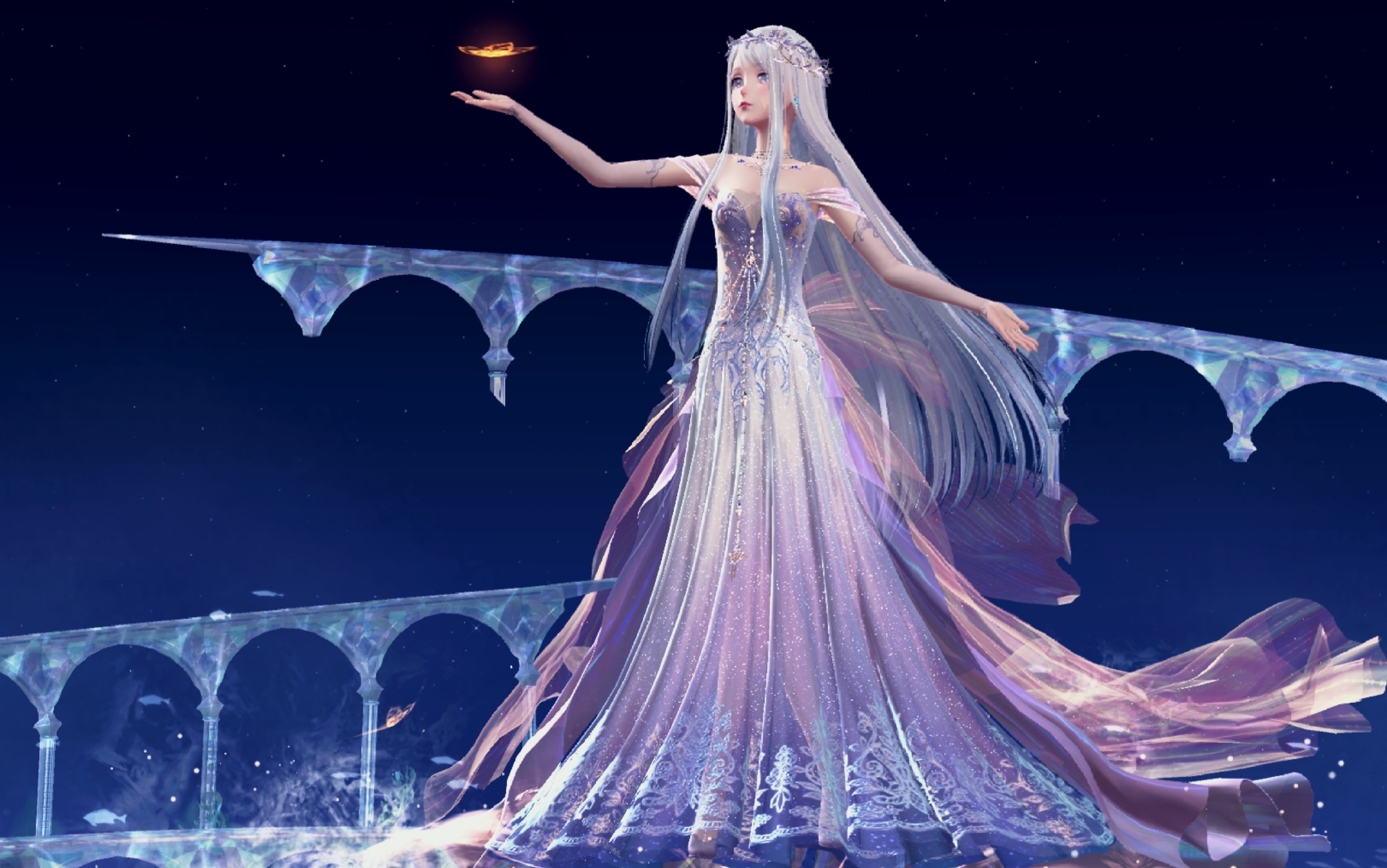 裙子特效搭上紫人鱼尾在3d背景跳幻蝶之舞真的绝美!