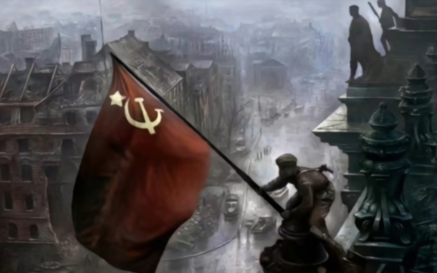 1945年4月30日,苏联红军把标志胜利的红旗插上柏林国会大厦顶的同时