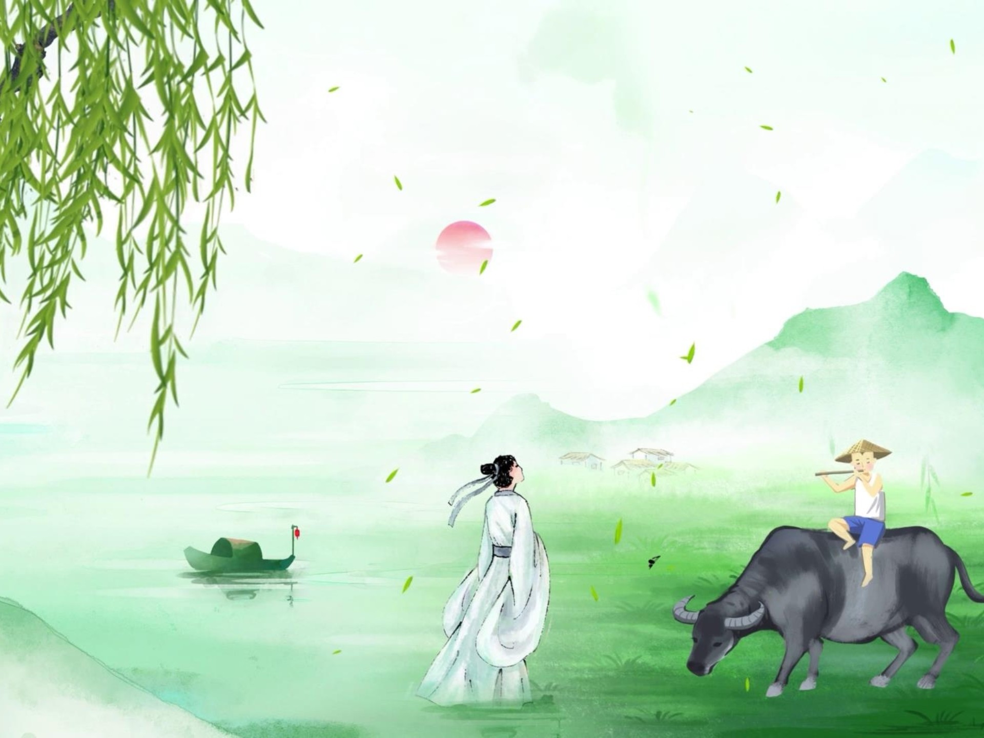 《古诗词朗诵》背景视频古风山水春天清明大屏幕背景视频a3