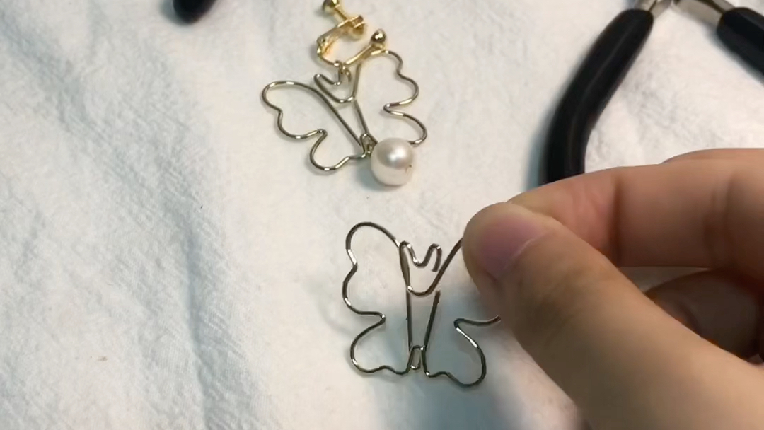 5分钟珍珠回形针蝴蝶耳环耳夹diy