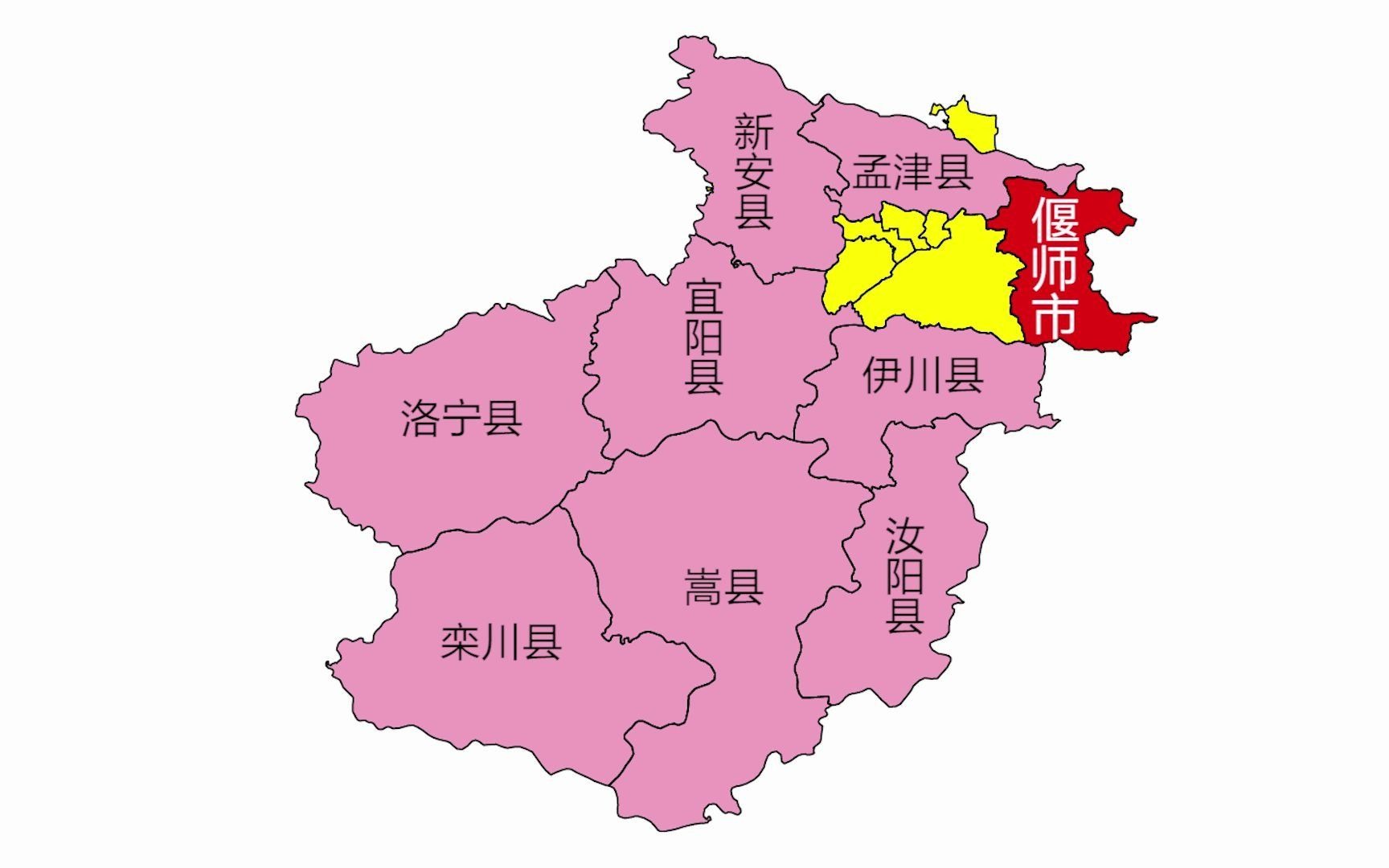 1分钟行政区划地图,河南古都洛阳,6区8县1县级市