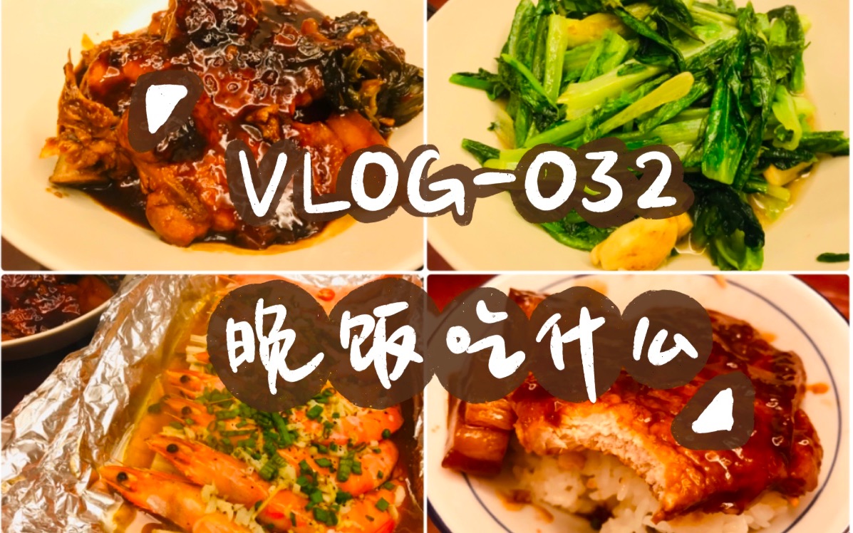 【VLOG032 晚饭吃什么】葱㸆大排+蒜蓉烤虾+清炒油麦菜+米饭哔哩哔哩bilibili