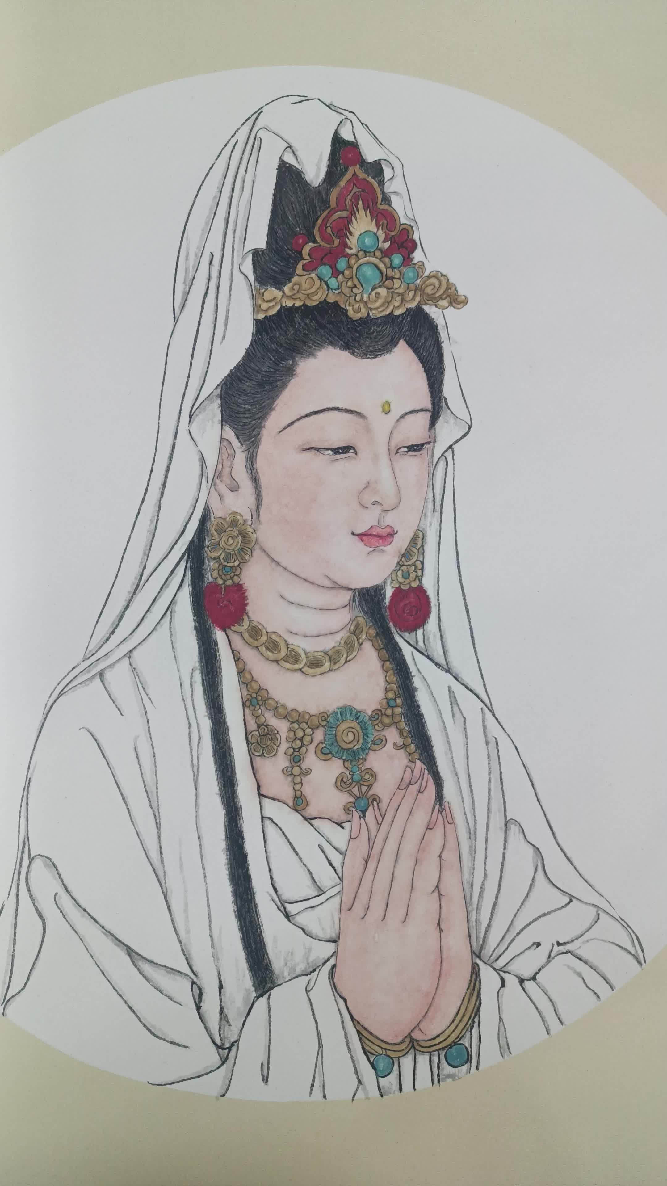 温素洁手绘中国画作品《白衣观音》尺寸:50x50厘米材质:生宣卡纸完美