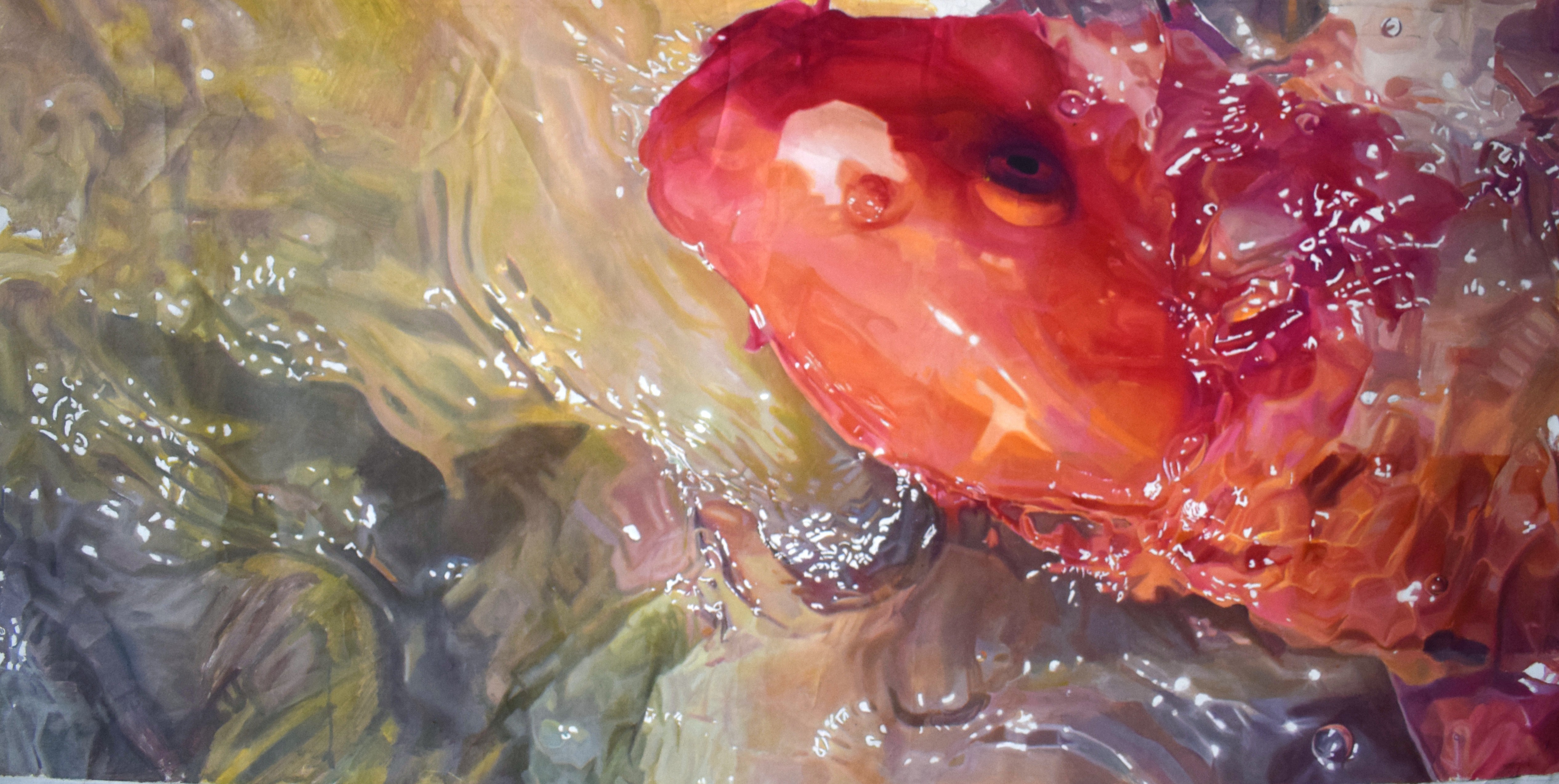 照相写实油画创作过程一个月的时间画一条超写实锦鲤