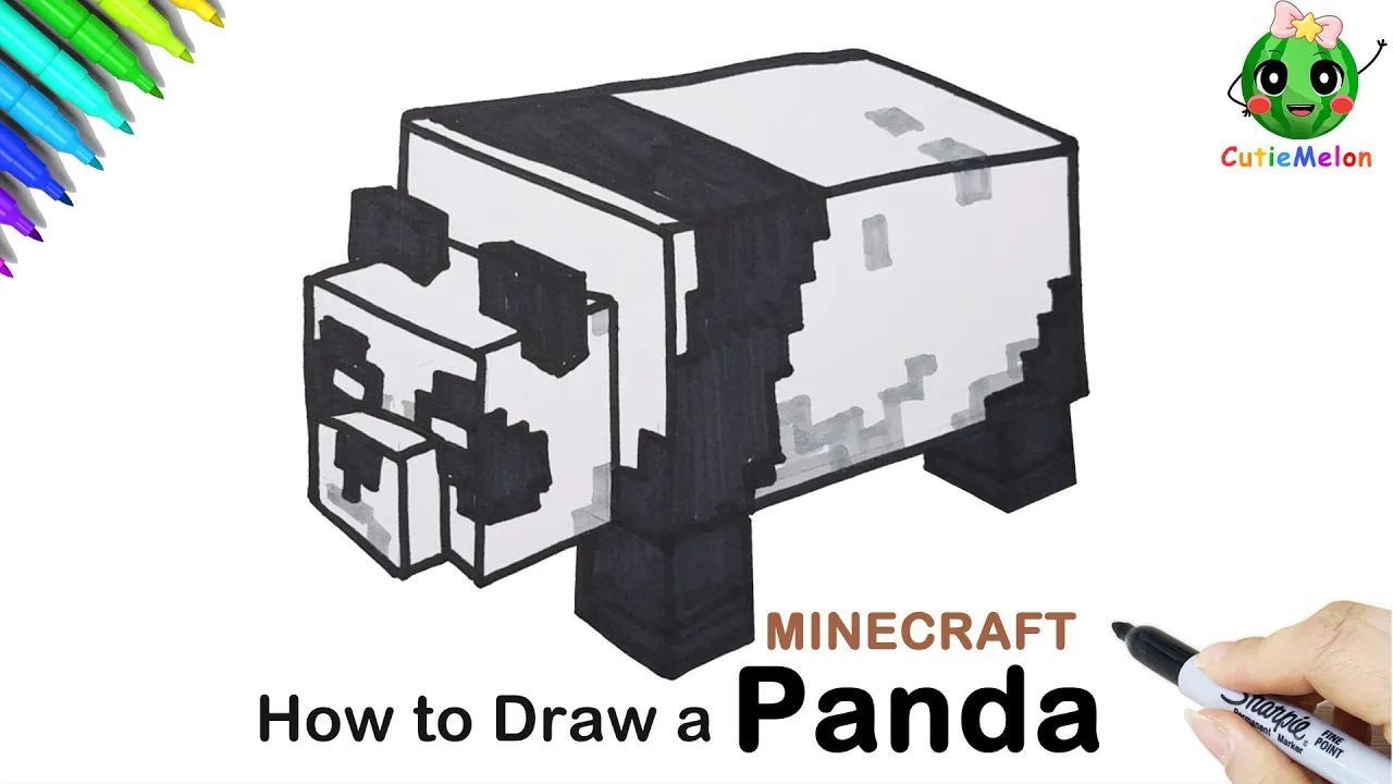 儿童简笔画游戏我的世界熊猫𐟐𜈯w to Draw A Minecraft Panda!Easy Drawings for kids【西瓜宝宝学画画学英语】哔哩哔哩bilibili