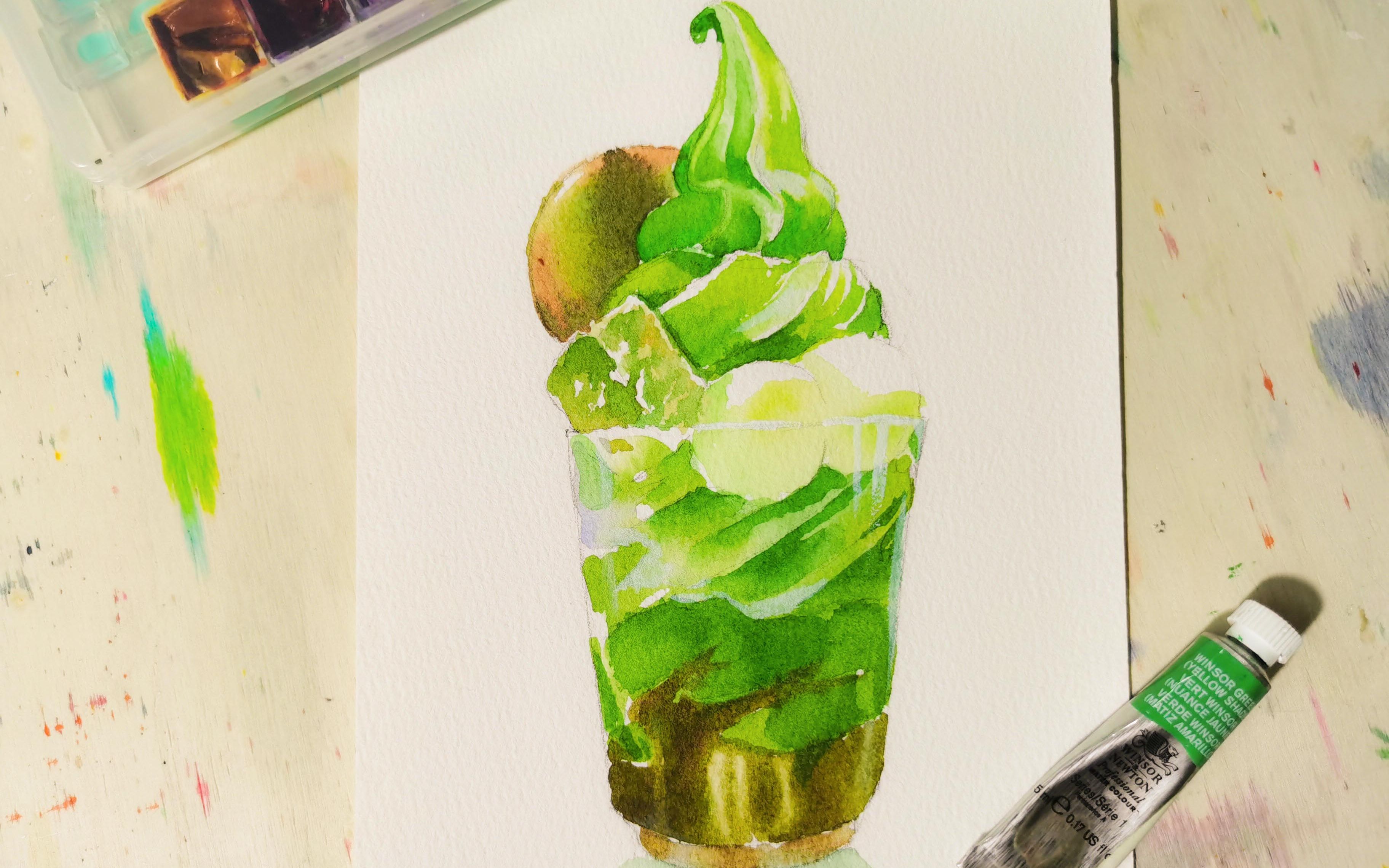 【水彩】抹茶冰激凌