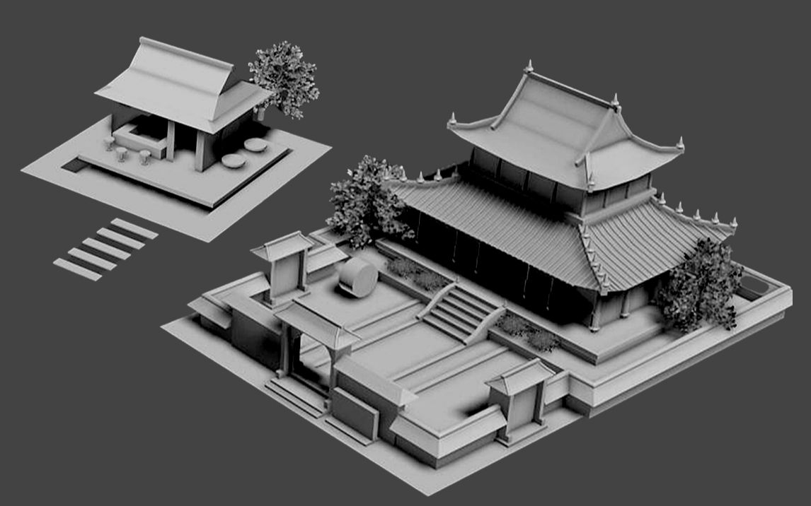 【3dmax建模】古风庭院场景建模,3dmax场景结构布线详细讲解