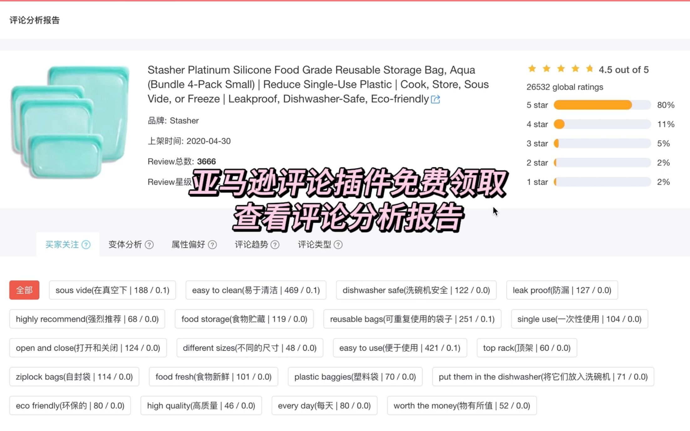 亚马逊评论插件免费领取,查看评论分析报告哔哩哔哩bilibili