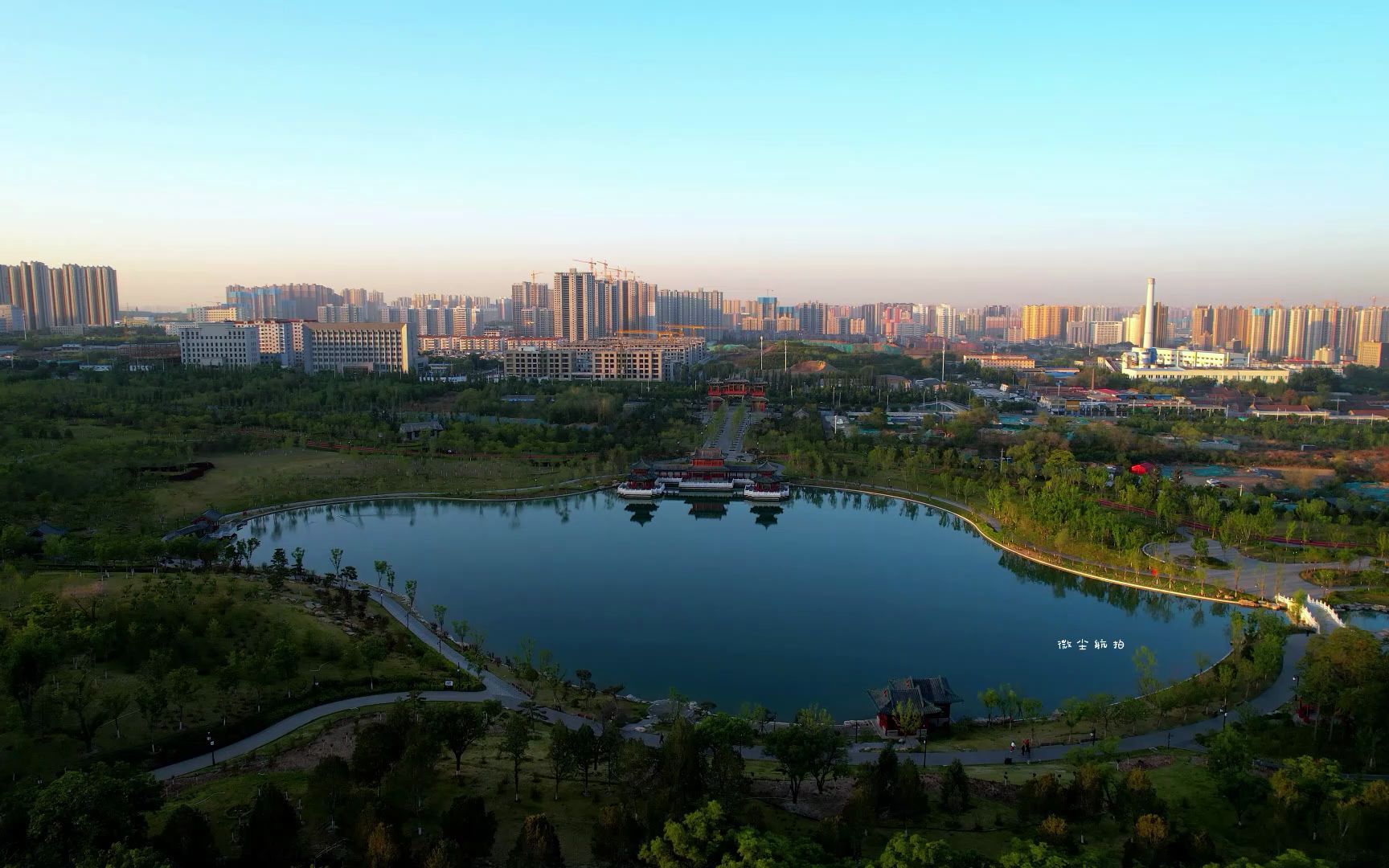 航拍太原市地标永祚寺双塔