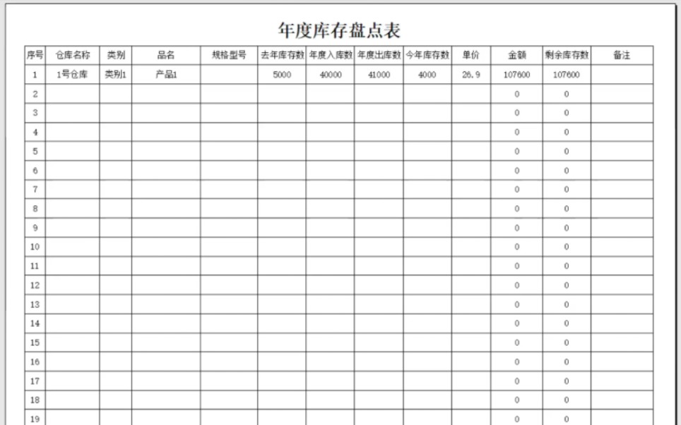 盘点表格式样本图片