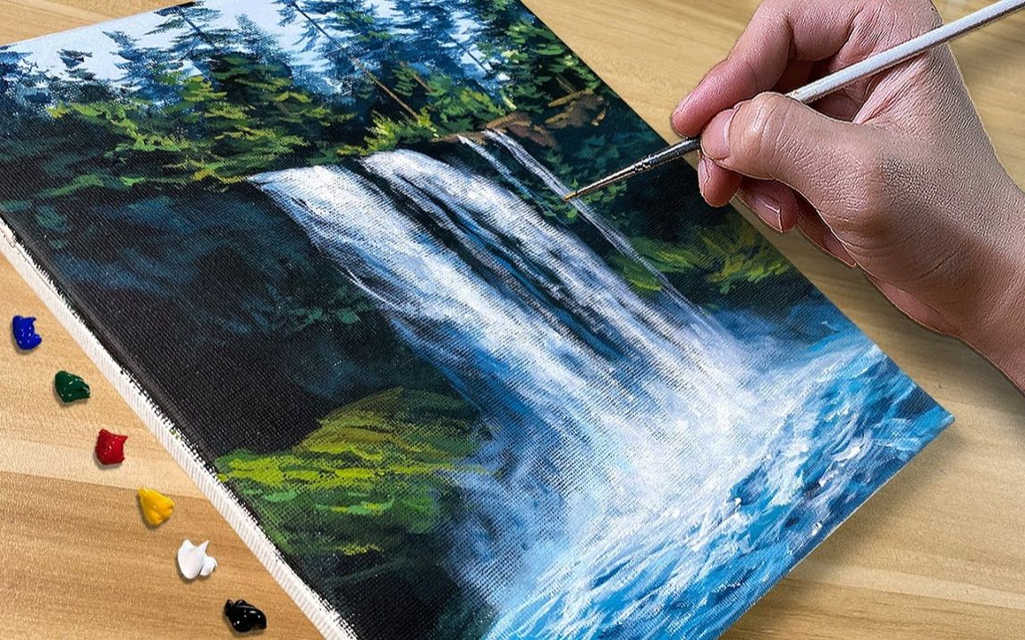 [图]【丙烯画】【绘画教程】奔流的瀑布-Painting Rapid Waterfalls  Acrylic Painting  Correa Art