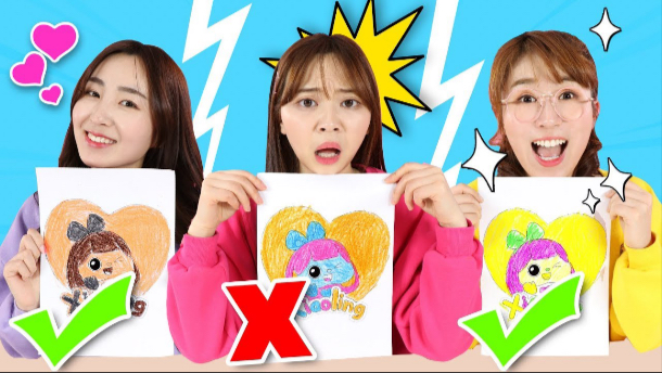 三色挑战之伶伶,夏夏,悦悦卡通娃娃绘画比赛!小伶玩具