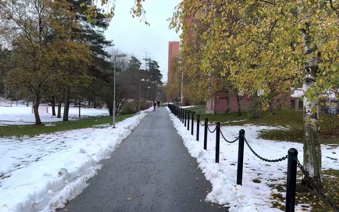 瑞典斯德哥尔摩城市雪地漫步