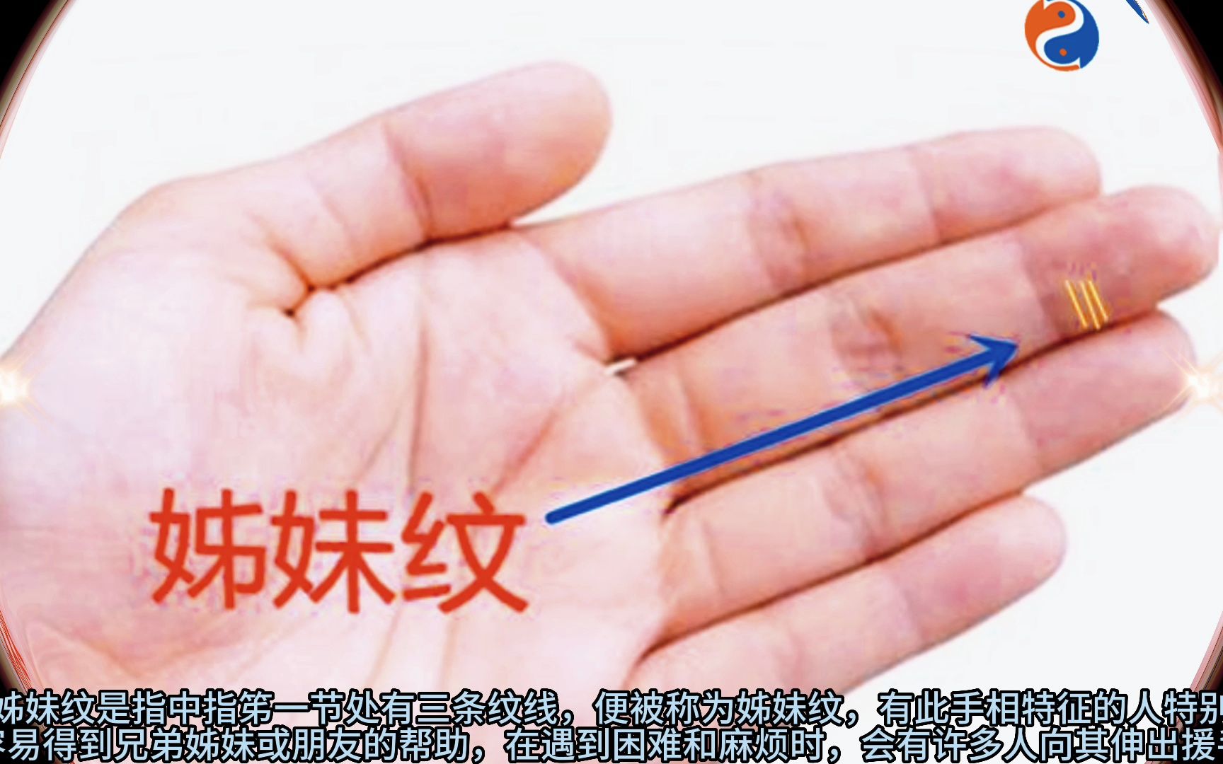 中指笫一节处有姊妹纹!