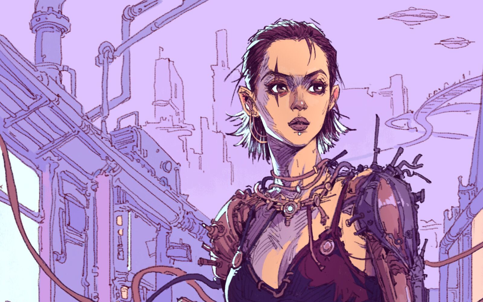 机械少女插画设定绘画过程