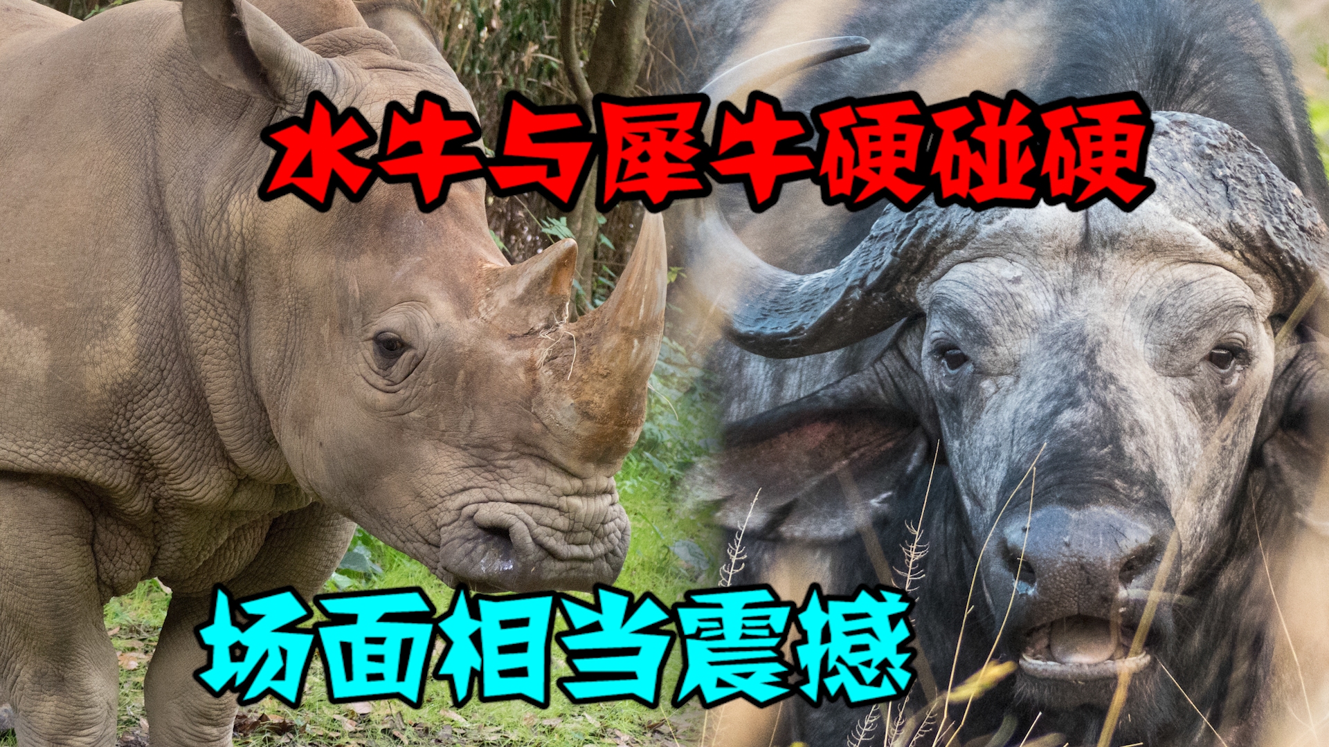 绝对力量之间的碰撞!水牛与数吨重的犀牛硬碰硬,场面相当震撼