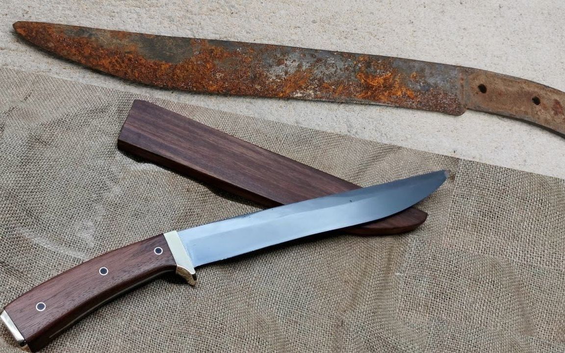 【翻新修复】|4k|镜面修复一把锈刀,顺便做个刀鞘改成猎刀|极度舒适