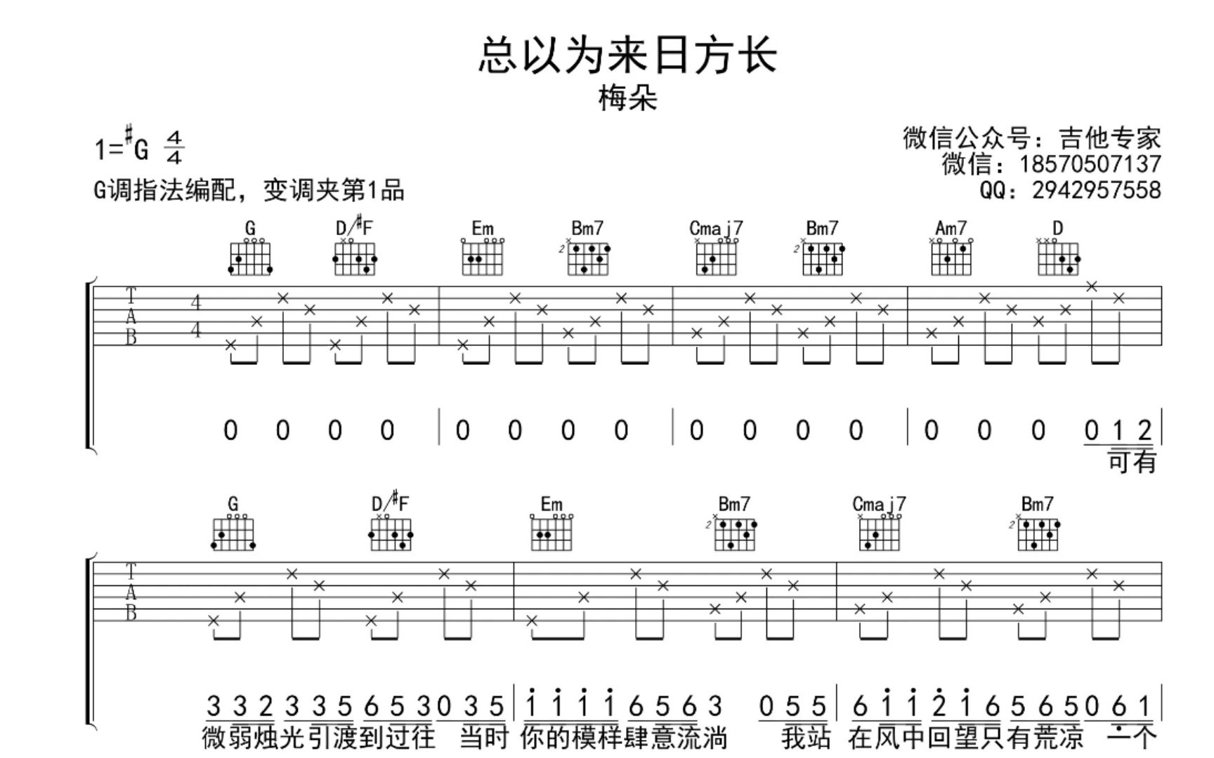 总以为来日方长 免费吉他谱 动态吉他谱 吉他弹唱谱哔哩哔哩bilibili