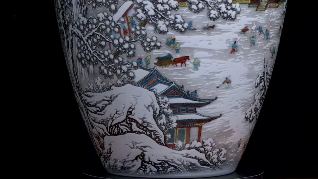 雪景瓶★90岁瓷坛泰斗凌宗正亲力亲为的封笔之作★景德镇陶瓷博物馆副