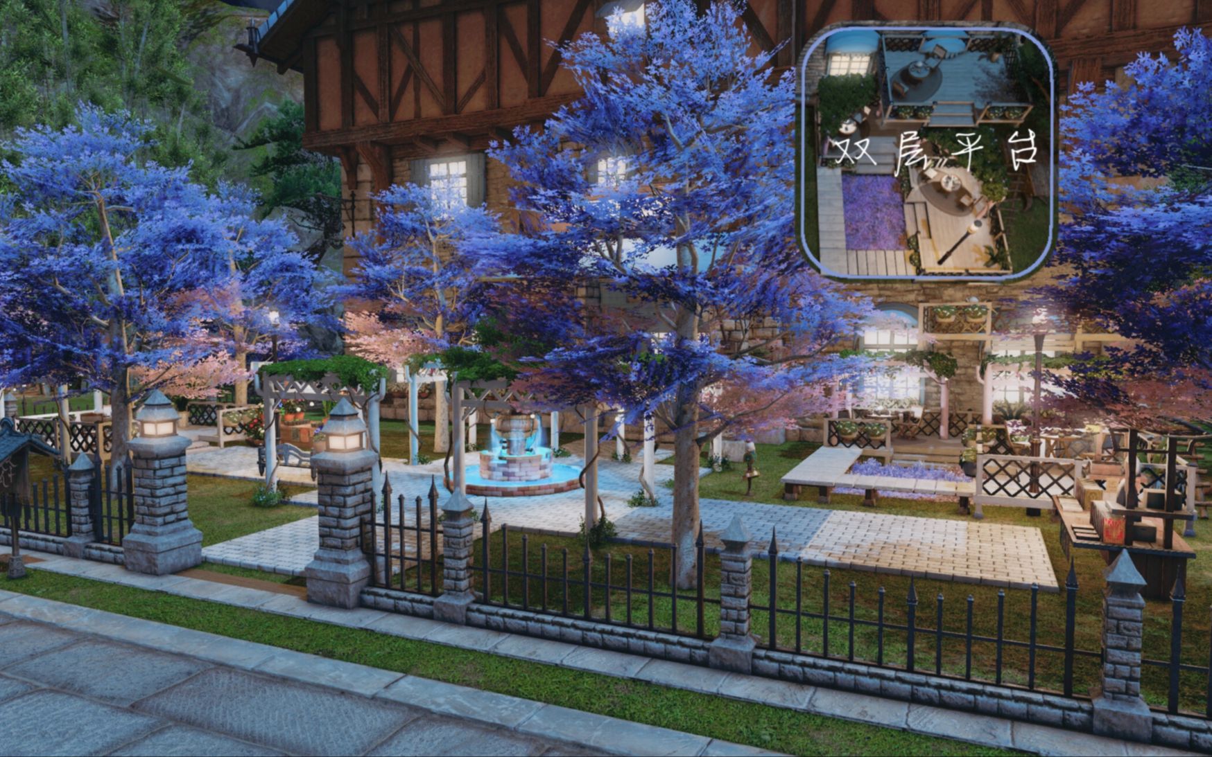 ff14庭院装修l房附双层平台的欧式庭院