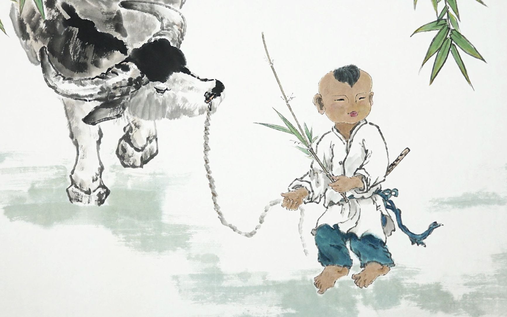 牧童与小青牛踏歌牧归图