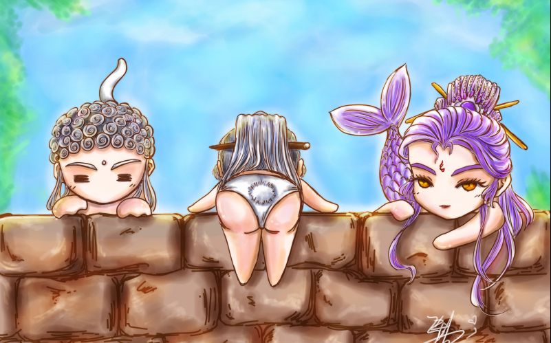 【板绘】霹雳布袋戏 三先天q版 爬墙