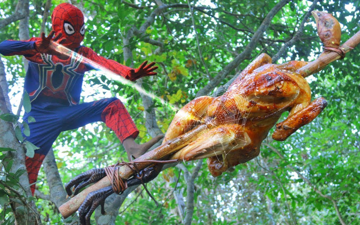 【荒野美食】蜘蛛侠偷走了我的烤鸡并且吃得很开心_哔哩哔哩 (゜-゜)