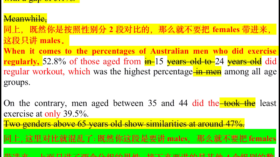 雅思写作7+小作文 精批:澳大利亚不同年龄段男女锻炼百分比对比哔哩哔哩bilibili