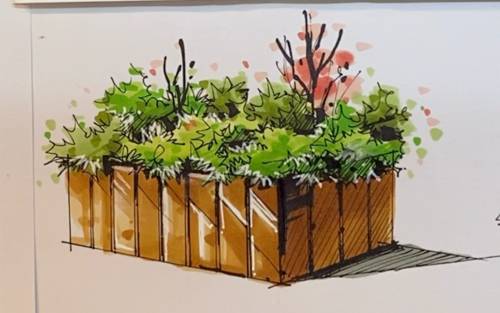 环艺马克笔手绘/花坛的画法
