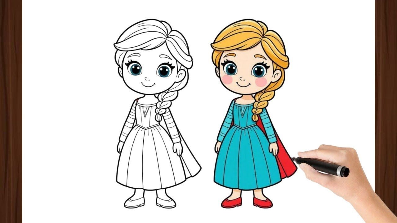 冰雪奇缘艾莎的可爱绘画,绘画和涂色,适合儿童和幼儿