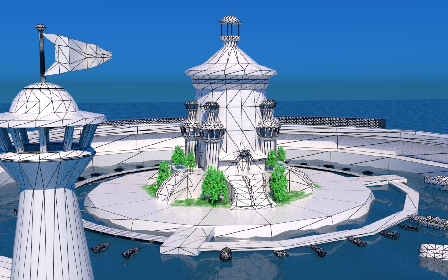 maya海上城堡场景建模教学