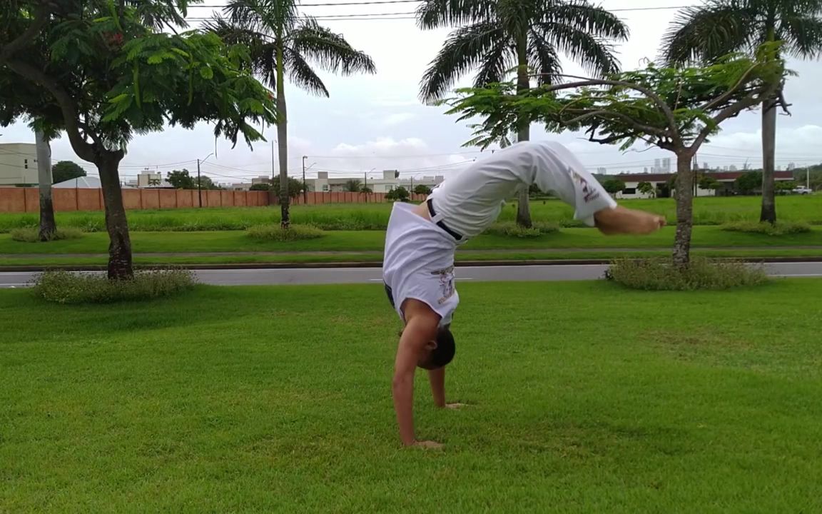 巴西战舞capoeira百大特技动作教学20版第016号动作腾跃后手翻猫跃