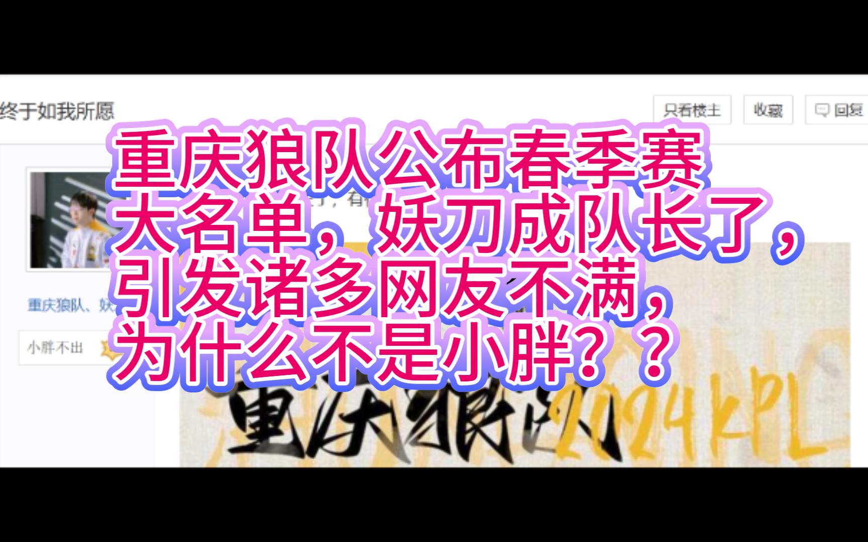 重庆狼队公布春季赛大名单,妖刀成队长了,引发诸多网友不满,为什么不是小胖??网络游戏热门视频