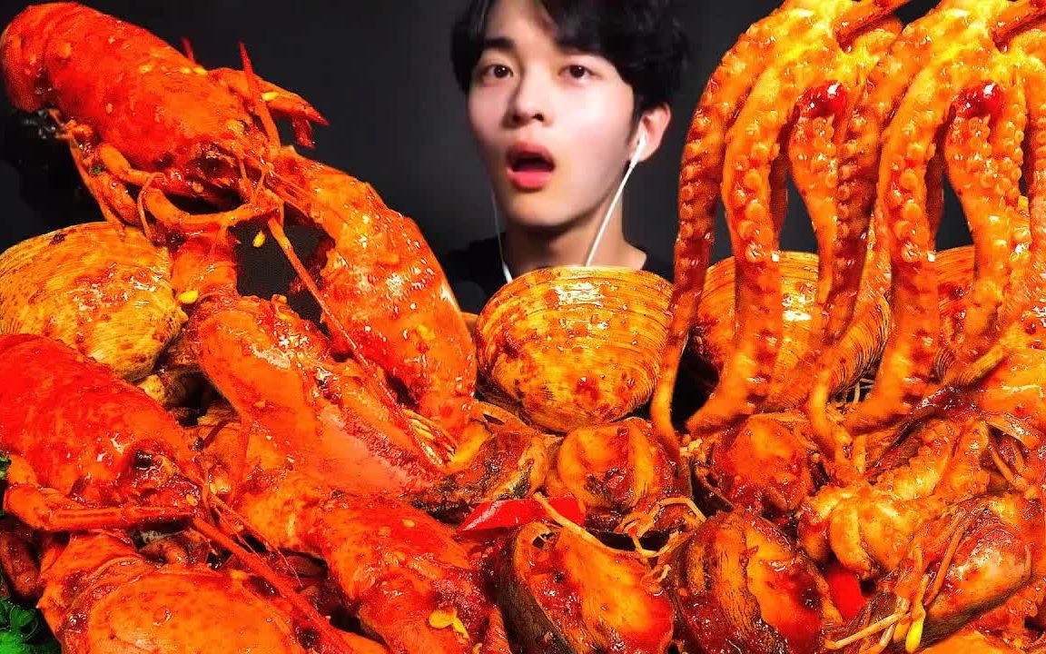 chansori813吃播海鲜蒸熟章鱼帝王蟹蛤鲍鱼虾虾仁菇海鲜