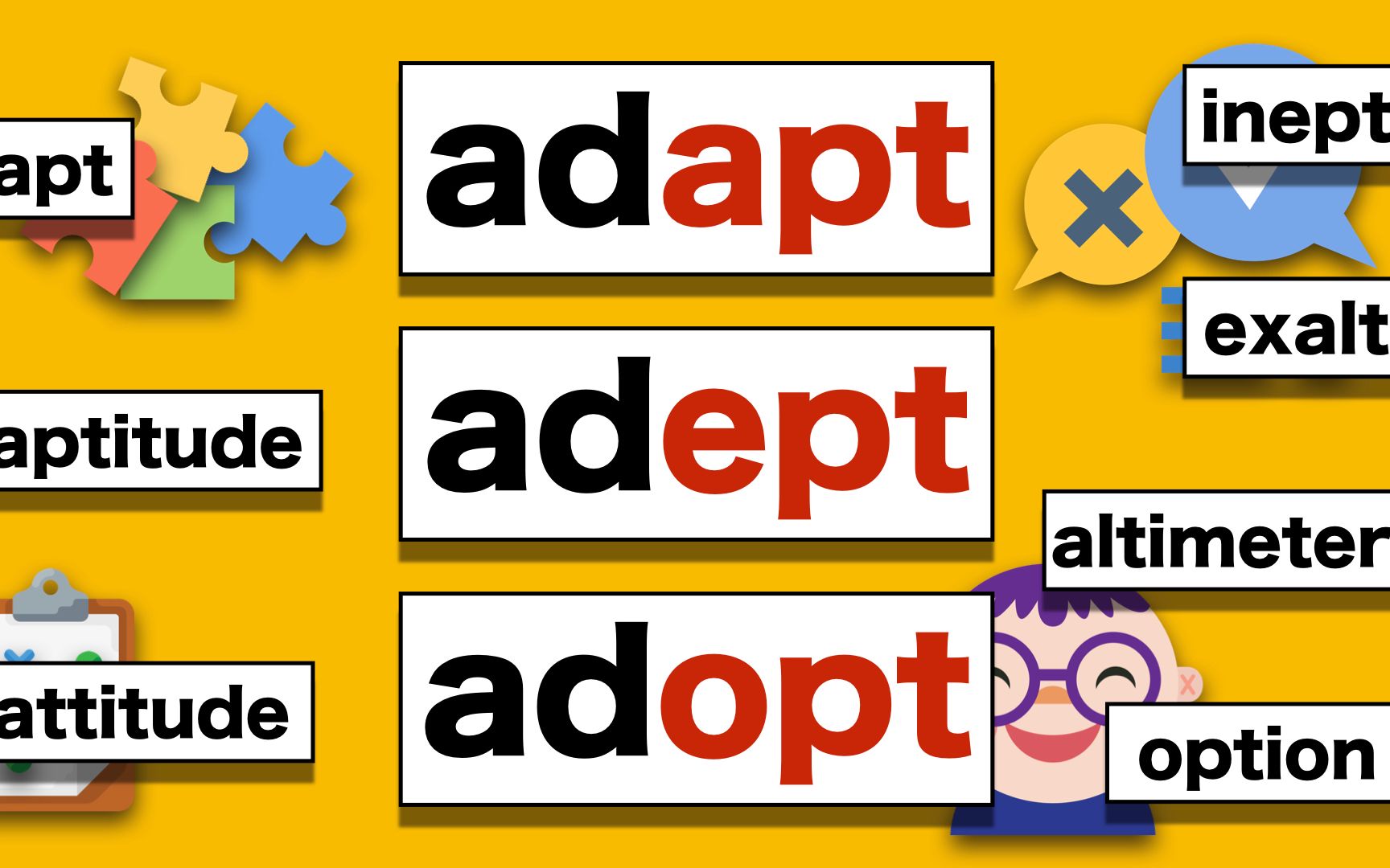 adapt,adept,adopt,一期89全搞定