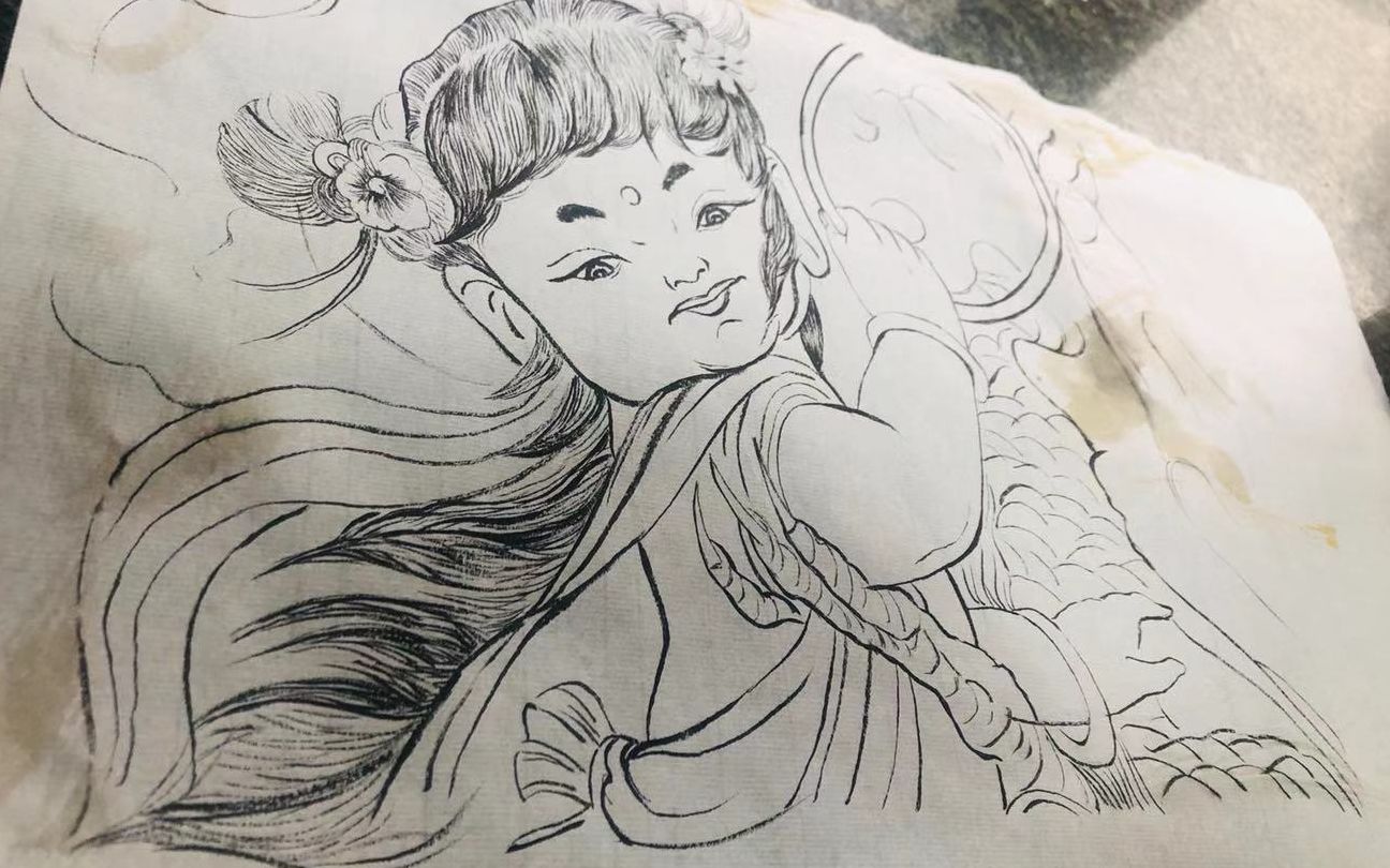 【白描手绘】肉装版年画哪吒