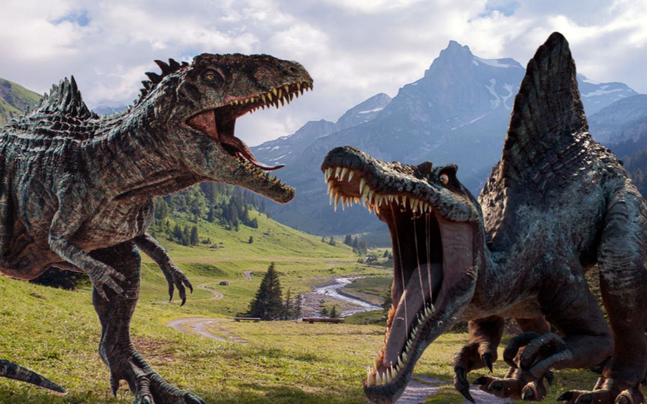 侏罗纪世界暴龙雷克西联合战神棘背龙对抗北巨_哔哩哔哩_bilibili