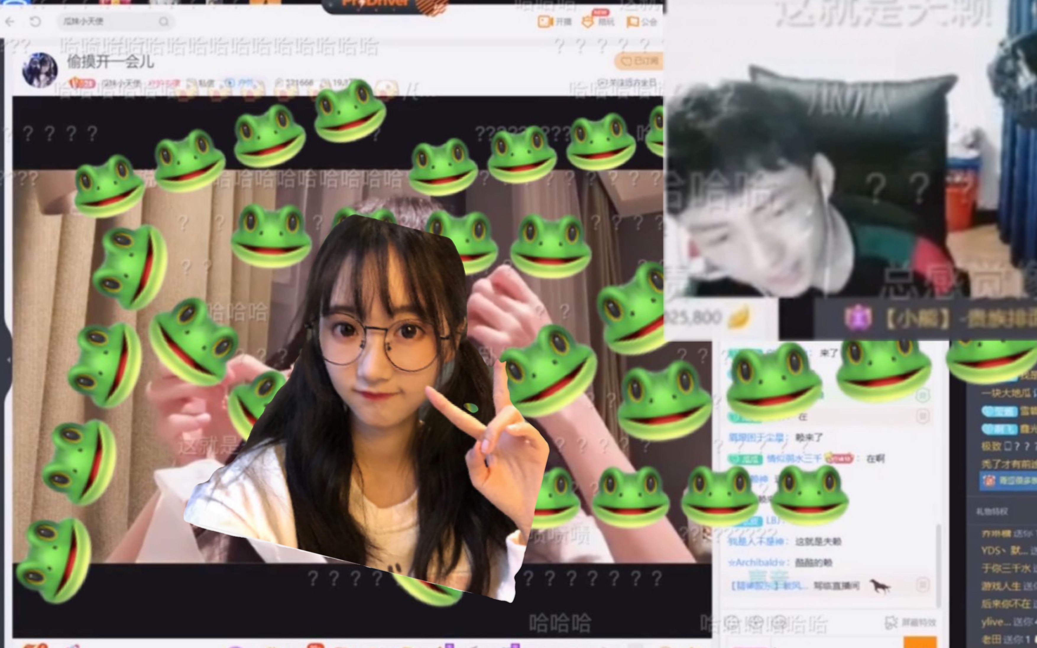 满屏绿蛤蟆,赖神解说完kpl探访瓜妹直播间点名要看树叶
