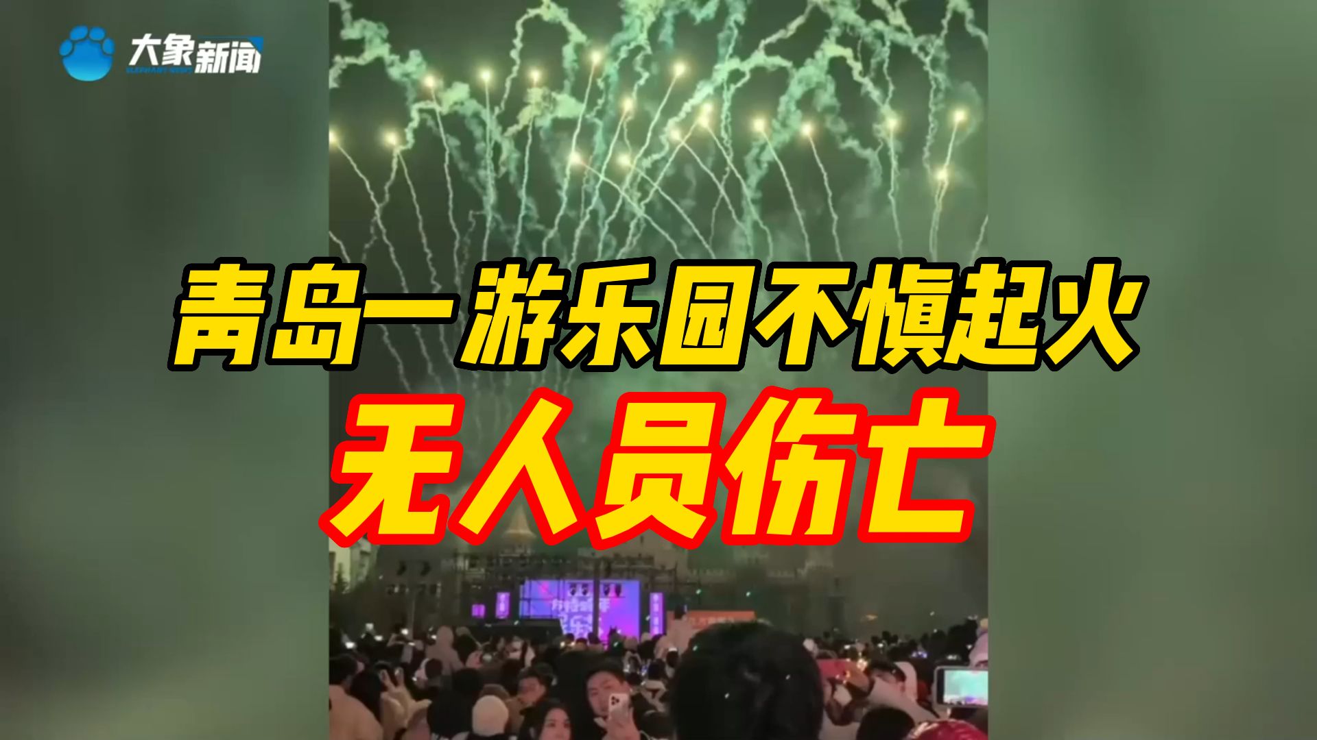 跨年夜青岛一游乐园燃放烟花不慎起火,无人员伤亡哔哩哔哩bilibili