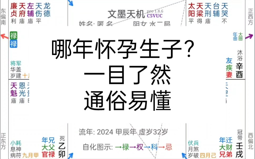 紫薇盘看怀孕生子年份,通俗易懂,仅供娱乐哔哩哔哩bilibili