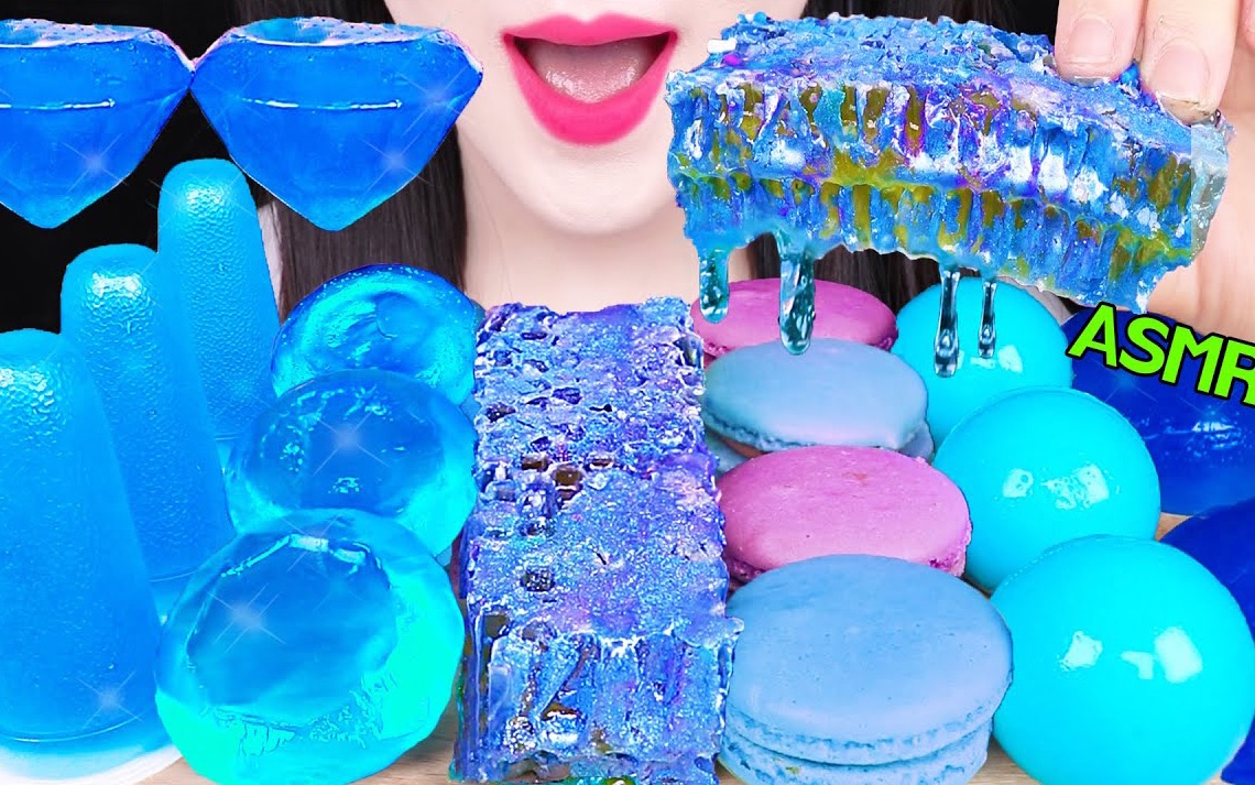 jane吃播助眠蓝色系食物果冻蜂巢蜜马卡龙地球夹心软糖
