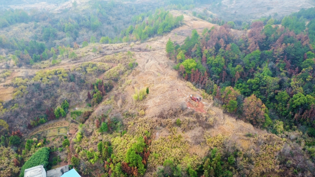 [图]山体自然形成的几个凹穴，山顶一条主路分叉开来，形成枝干一样的山势，先人长眠于此